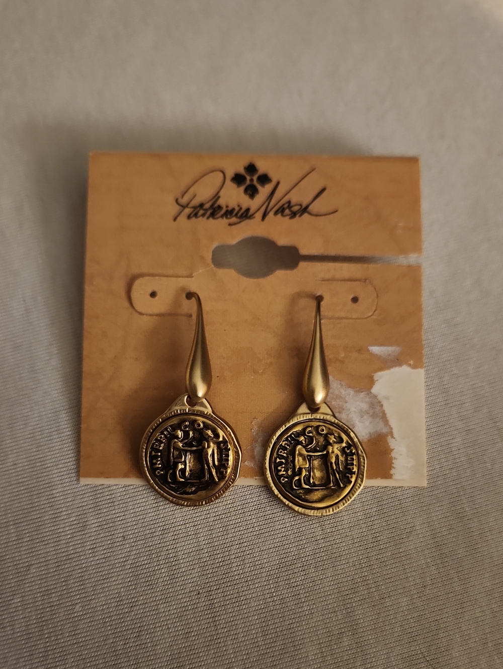 NWT, Patricia Nash Antique Gold Coin Drop Earrings